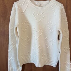 Women's White Sweater with Heart Pattern